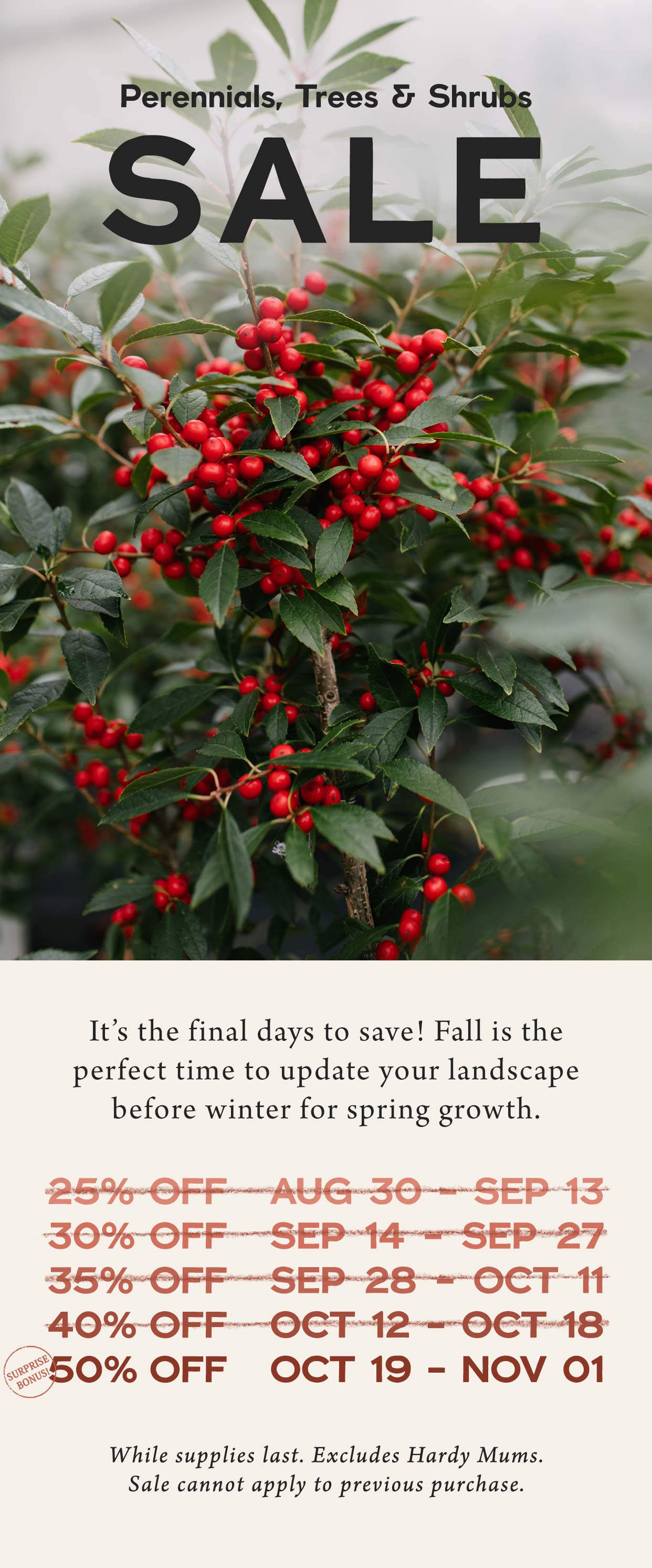 Perennials, Trees and Shrubs SALE at Hoen's Garden Center