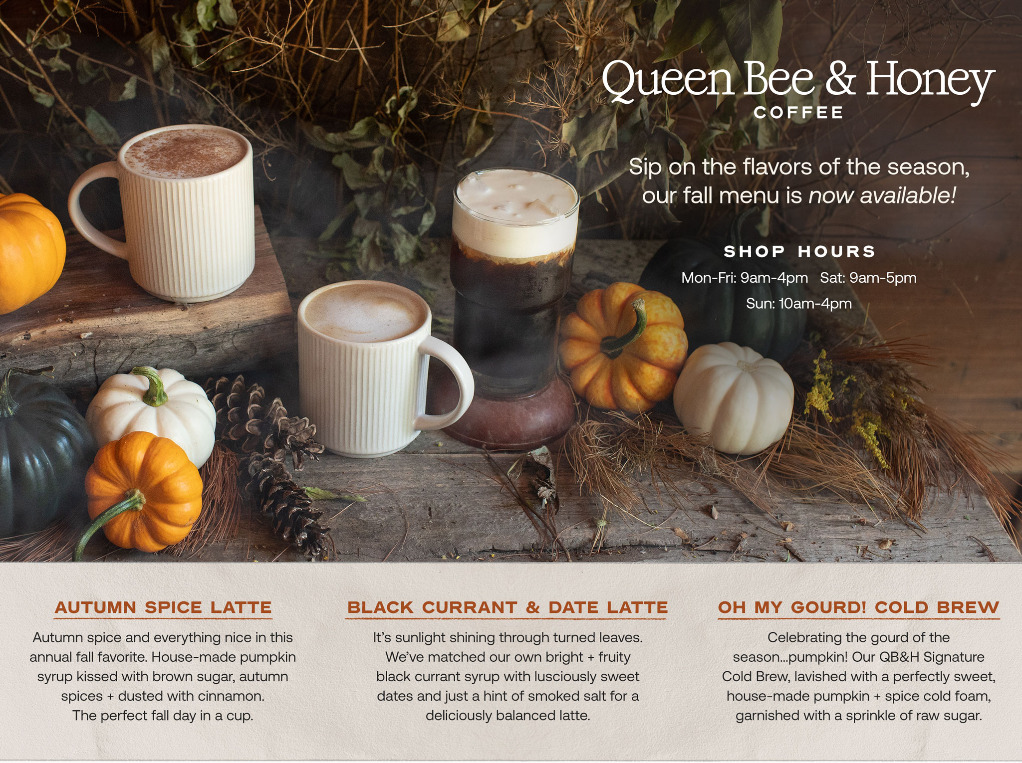Queen Bee & Honey Coffee Fall Menu at Hoen's Garden Center