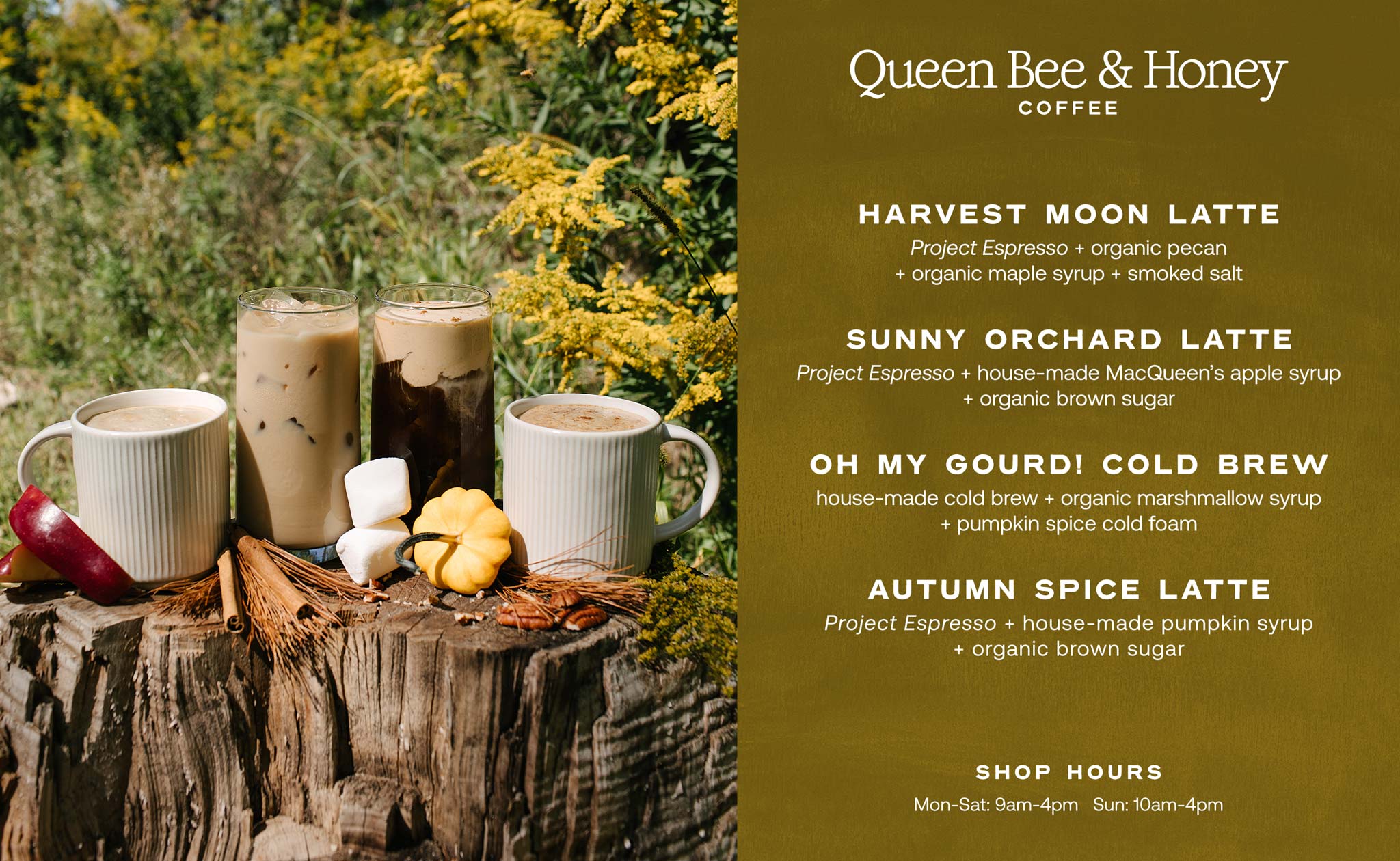Queen Bee & Honey Coffee Fall Menu at Hoen's Garden Center