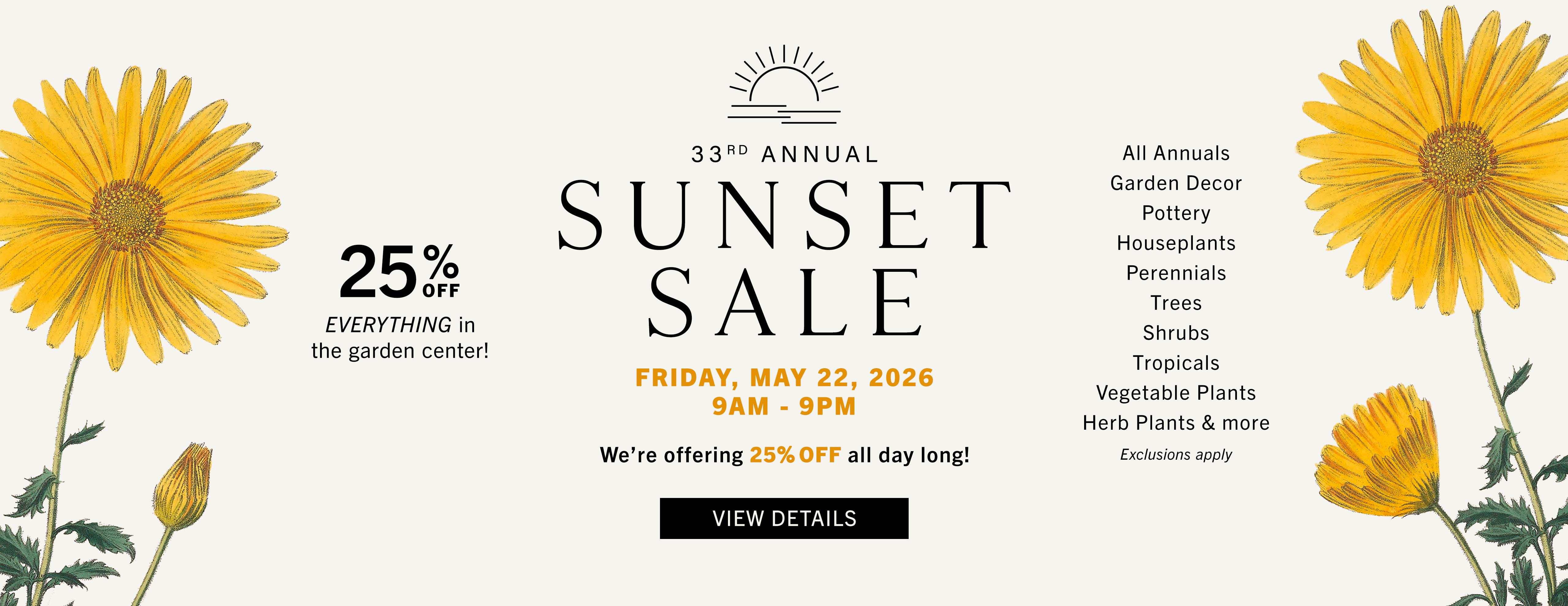 33rd Annual Sunset Sale at Hoen's Garden Center